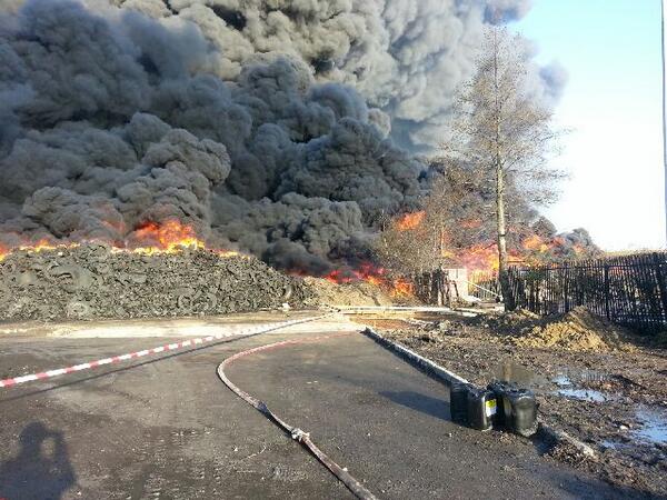 Tyres have been burning at the site since 8:40 am
